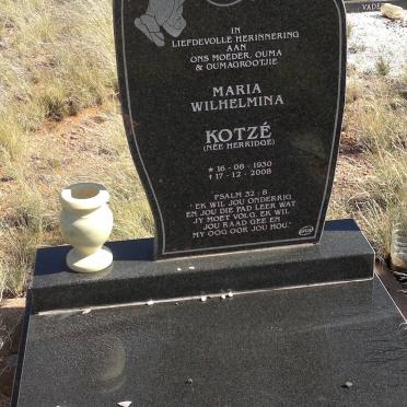 KOTZE Maria Wilhelmina nee HERRIDGE 1930-2008