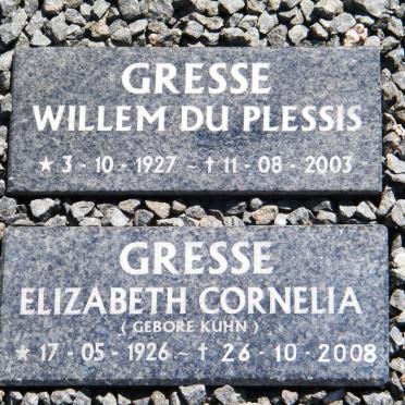 GRESSE Willem Du Plessis 1927-2003 &amp; Elizabeth Cornelia KÜHN 1926-2008