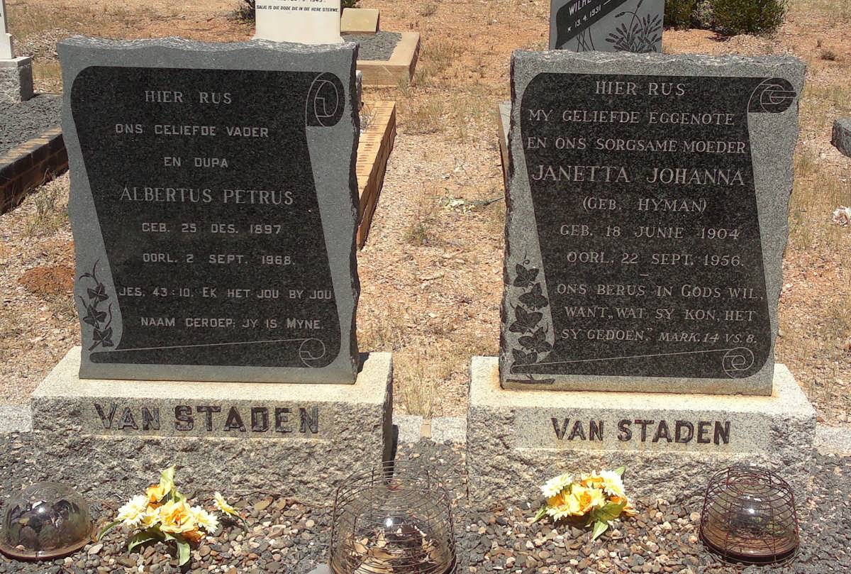 STADEN Albertus Petrus , van 1897-1968 &amp; Janetta Johanna HYMAN 1904-1956