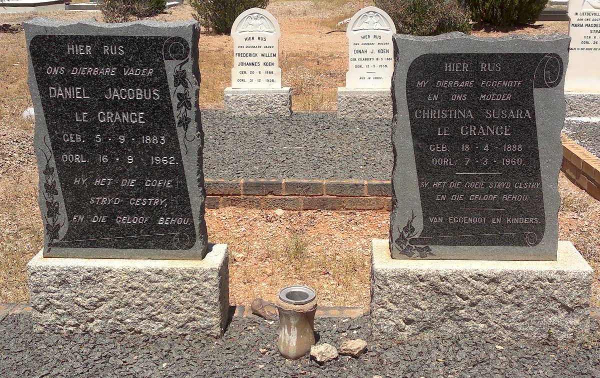 GRANGE Daniel Jacobus , le 1883-1962 &amp; Christina Susara 1888-1960
