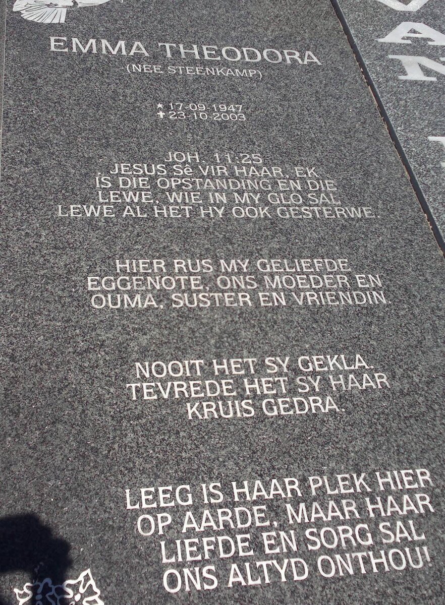 NIEKERK Emma Theodora nee STEENKAMP 1947-2003