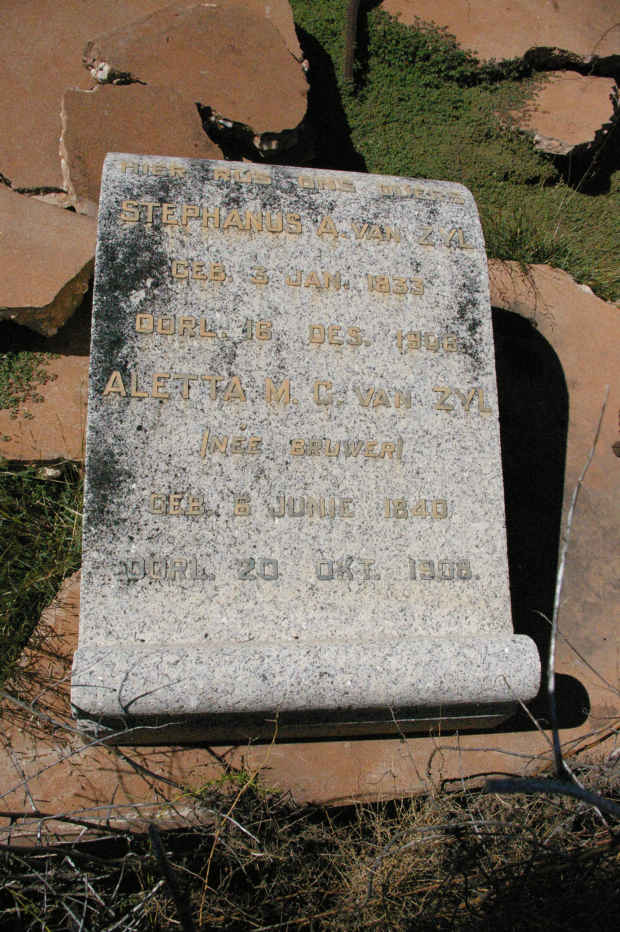 ZYL Stephanus A. van 1833-1906 &amp; Aletta M.C. BRUWER 1840-1908
