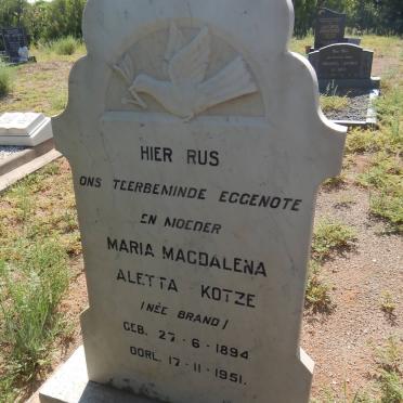 KOTZE Maria Magdalena Aletta nee BRAND 1894-1951