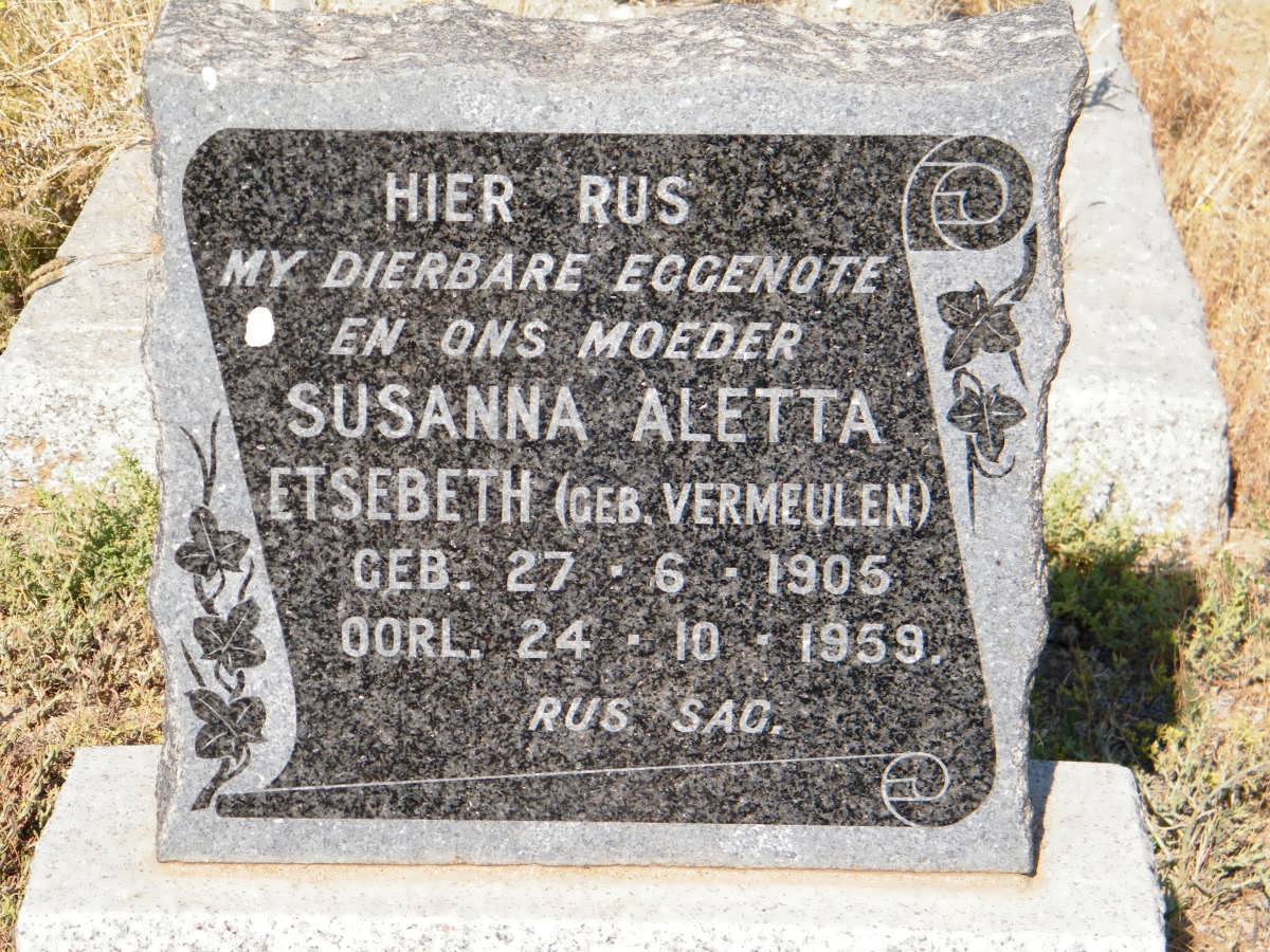 ETSEBETH Susanna Aletta nee VERMEULEN 1905-1959