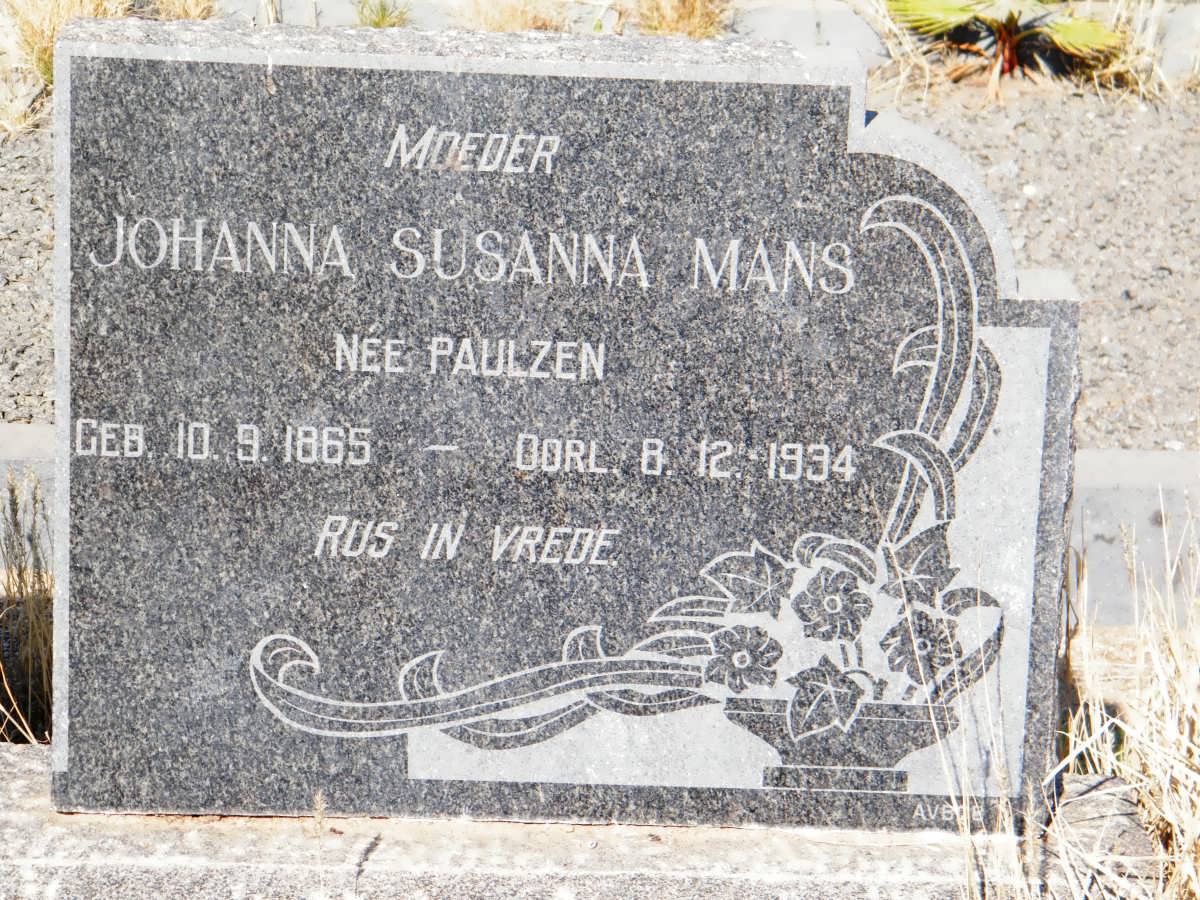 MANS Johanna Susanna nee PAULZEN 1865-1934