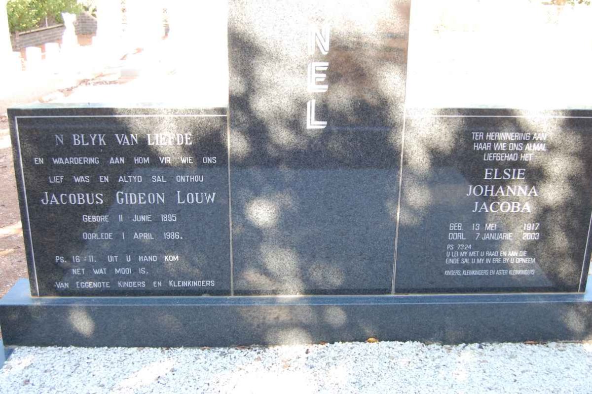 NEL Jacobus Gideon Louw 1895-1986 &amp; Elsie Johanna Jacoba 1917-2003