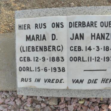 HANZEN Jan 1842-1937 &amp; Maria D. LIEBENBERG 1883-1938