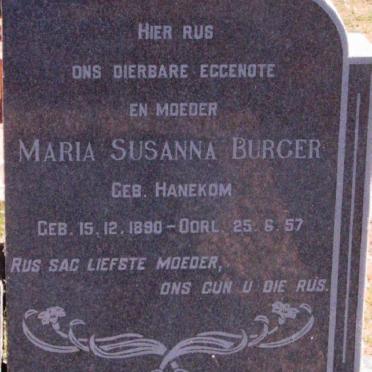 BURGER Maria Susanna nee HANEKOM 1890-1957