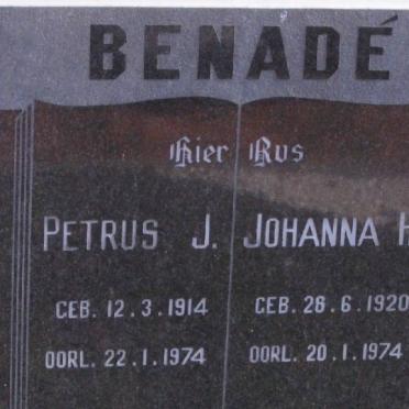 BENADE  Petrus J. 1914-1974 &amp; Johanna H. 1920-1974