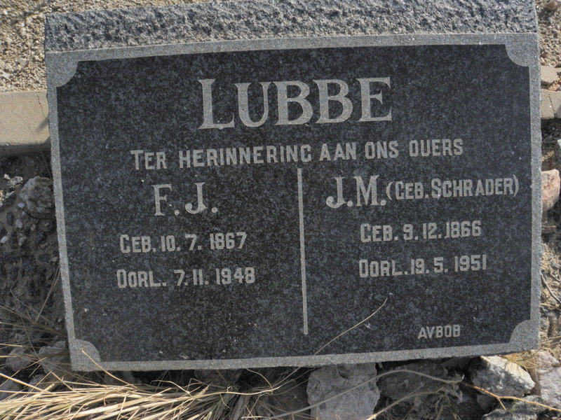 LUBBE F.J. 1867-1948 &amp; J.M. SCHRADER 1866-1951