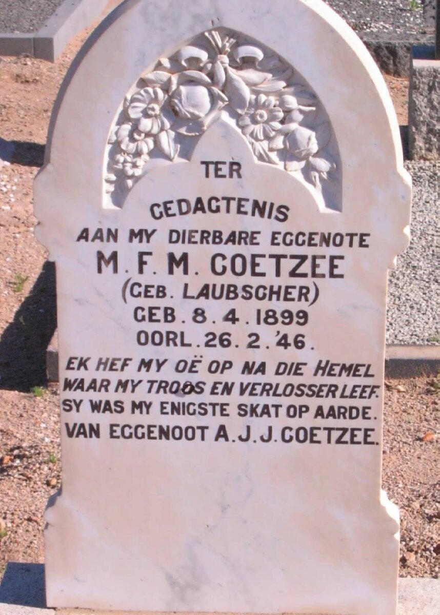 COETZEE M.F.M. nee LAUBSCHER 1899-1946
