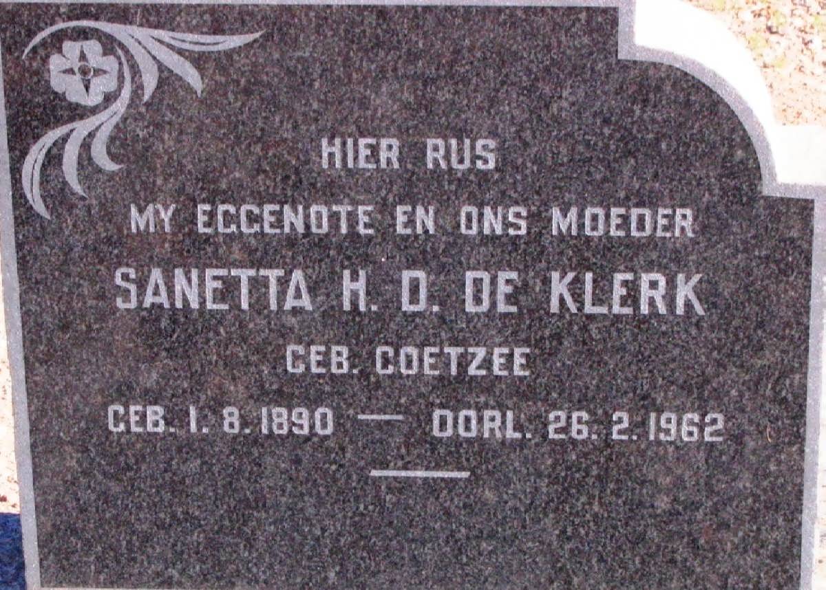 KLERK Sanetta H.D., de nee COETZEE 1890-1962