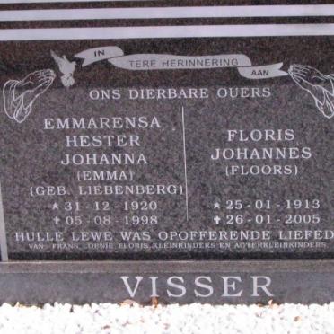 VISSER Floris Johannes 1913-2005 &amp; Emmarensa Hester Johanna LIEBENBERG 1920-1998