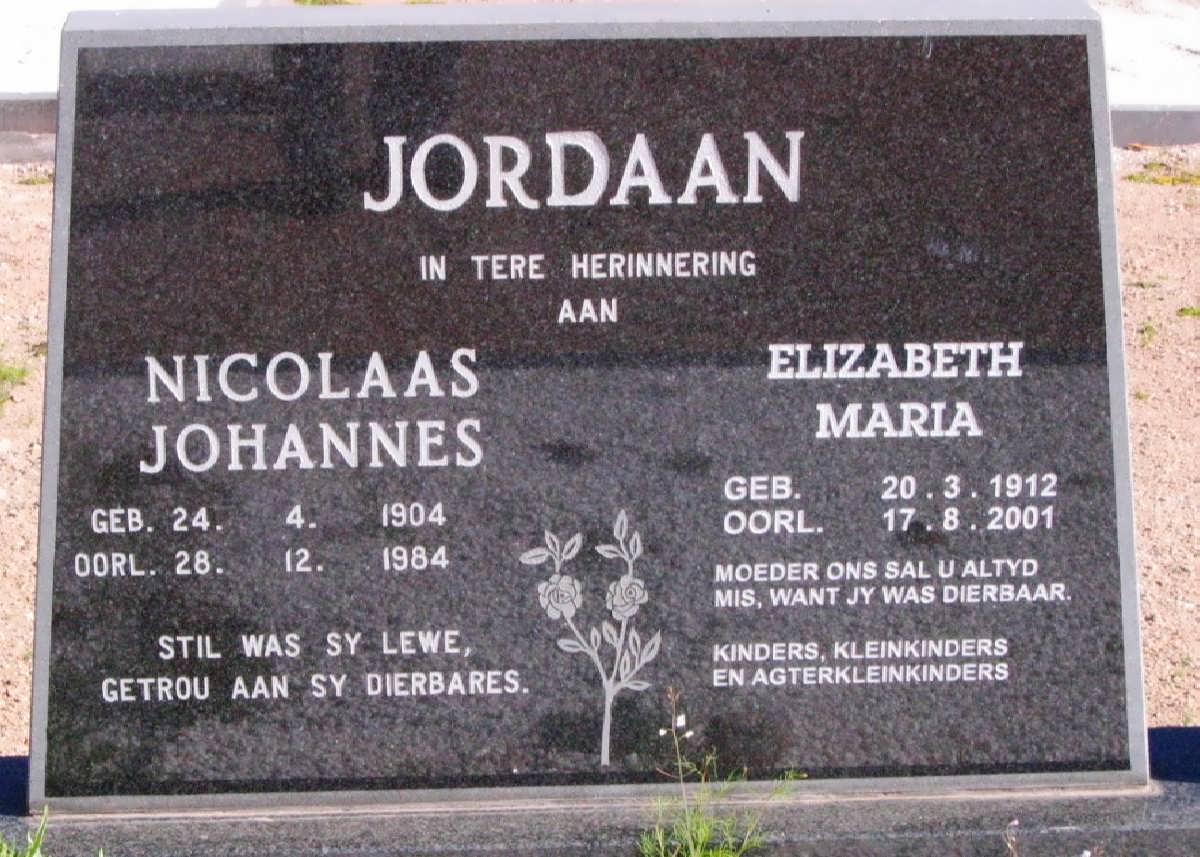 JORDAAN Nicolaas Johannes 1904-1984 &amp; Elizabeth Maria 1912-2001