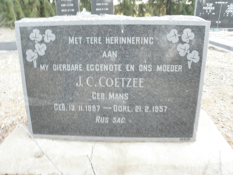 COETZEE J.C. nee MANS 1887-1957