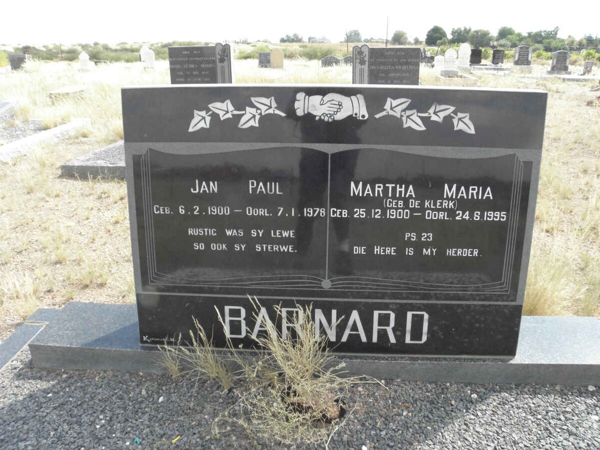 BARNARD Jan Paul 1900-1975 &amp; Martha Maria DE KLERK 1900-1995