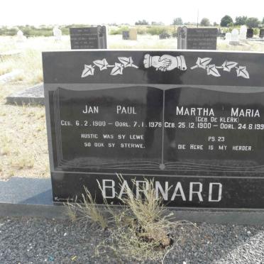 BARNARD Jan Paul 1900-1975 &amp; Martha Maria DE KLERK 1900-1995