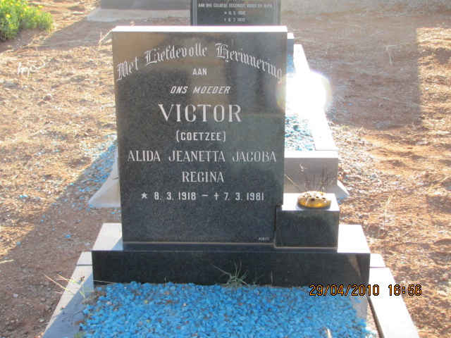 VICTOR Alida Jeanetta Jacoba Regina nee COETZEE 1918-1981