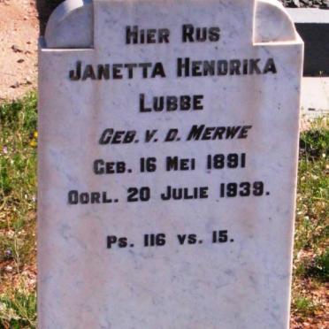 LUBBE Janetta Hendrika nee v.d. MERWE 1891-1939