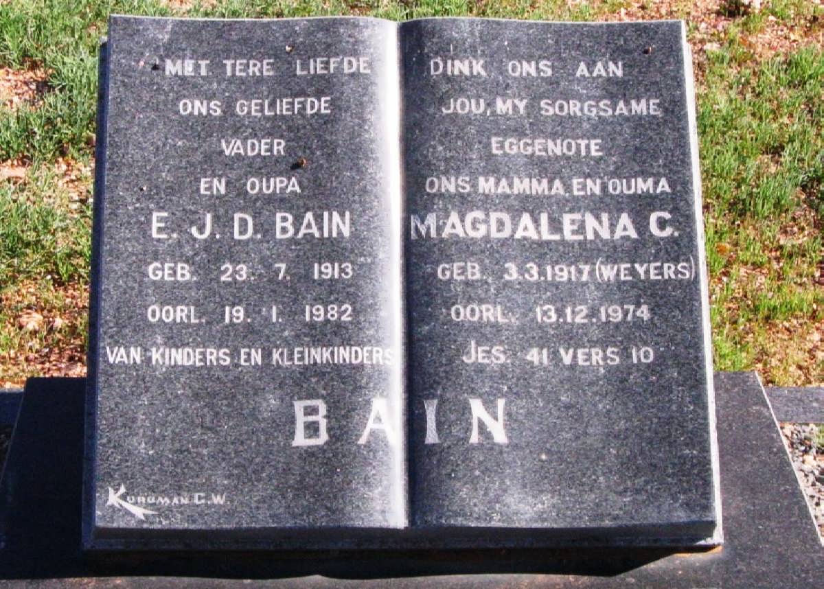 BAIN E.D.J. 1913-1982 &amp; Magdalena C. WEYERS 1917-1974