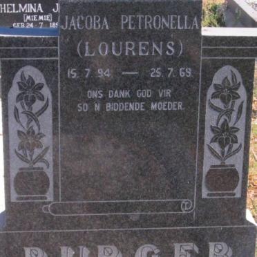 BURGER Jacoba Petronella nee LOURENS 1894-1969