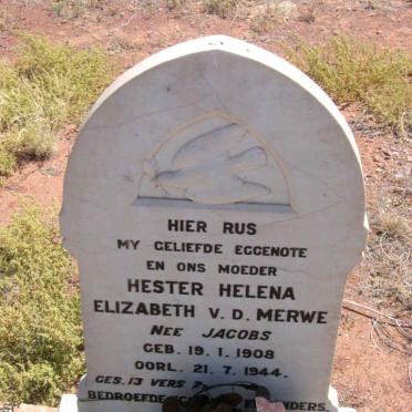 MERWE Hester Helena Elizabeth,  v.d. nee JACOBS 1908-1944