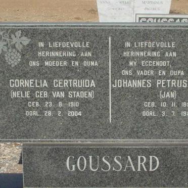 GOUSSARD Johannes Petrus Paulus 1895-1982 &amp; Cornelia Gertruida VAN STADEN 1910-2004