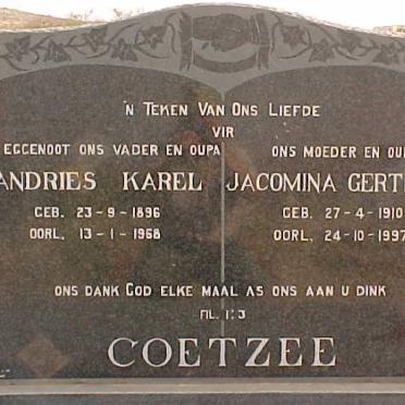 COETZEE Andries Karel 1896-1968 &amp; Jacomina Gertruida 1910-1997
