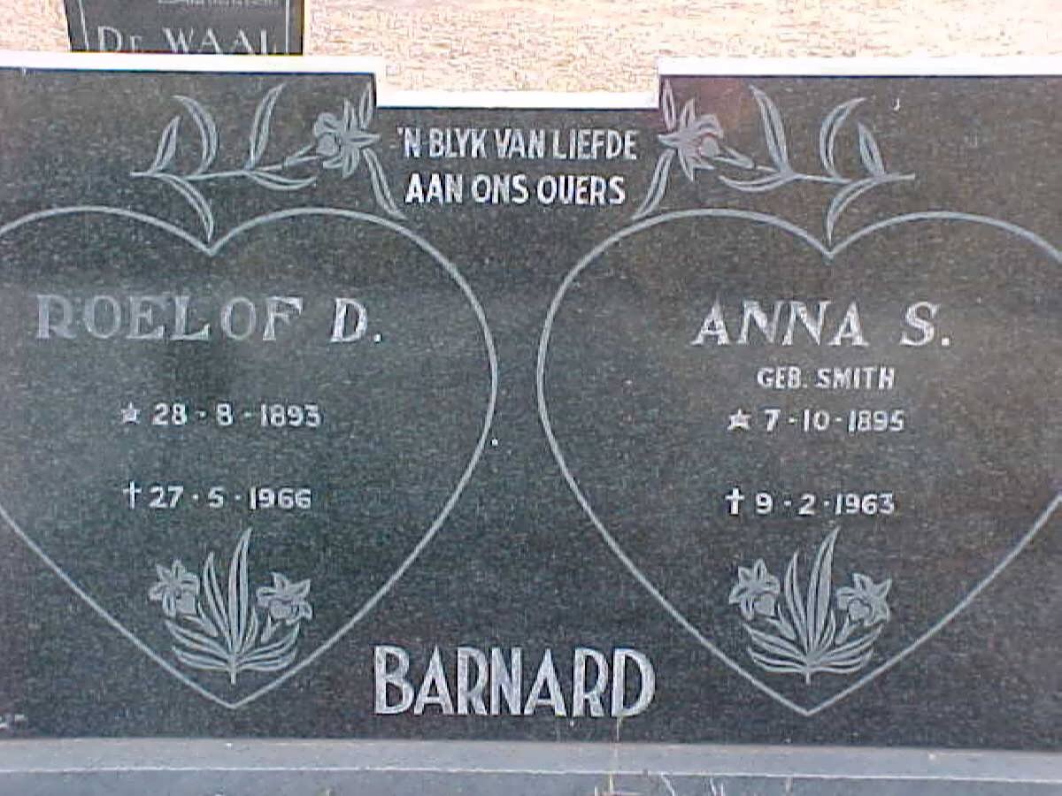 BARNARD Roelof D. 1893-1966 &amp; Anna S. SMITH 1895-1963