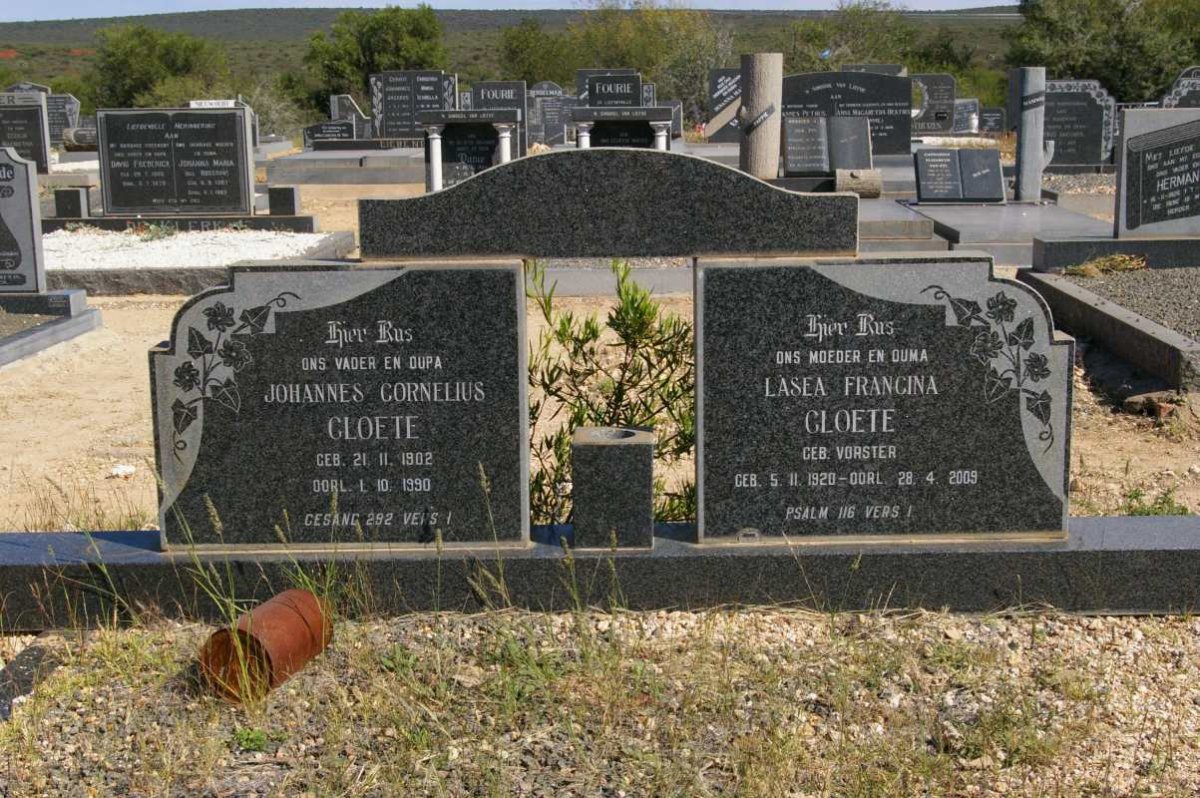 CLOETE Johannes Cornelius 1902-1990 &amp; Lasea Francina VORSTER 1920-2009