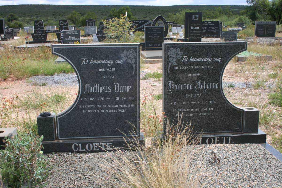 CLOETE Mattheus Daniel 1926-1990 &amp; Francina Johanna VAN ZYL 1928-1986