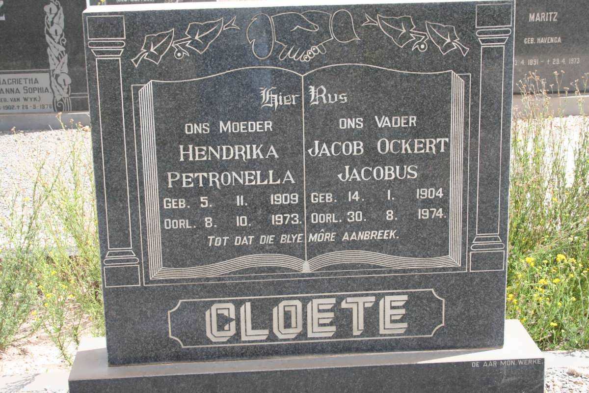 CLOETE Jacob Ockert Jacobus 1904-1974 &amp; Hendrika Petronella 1909-1973