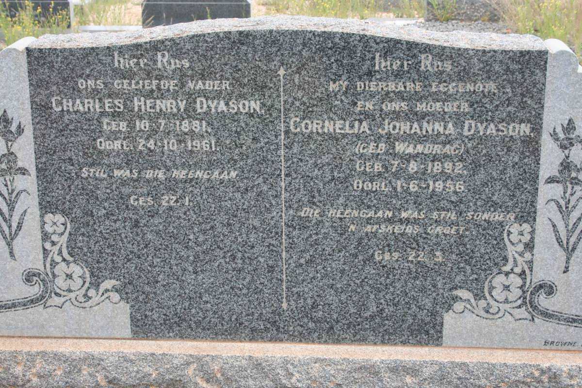 DYASON Charles Henry 1881-1961 &amp; Cornelia Johanna WANDRAG 1892-1956