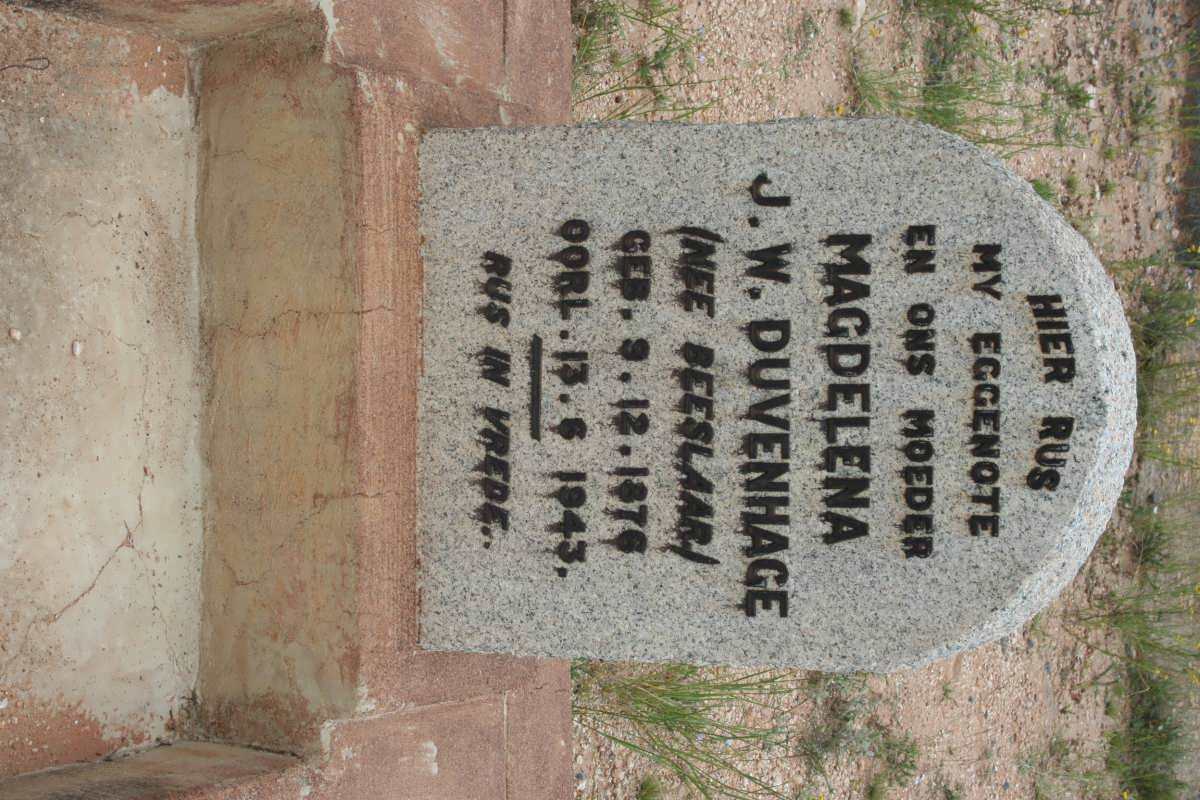 DUVENHAGE Magdalena J.W. nee BEESLAAR 1876-1943
