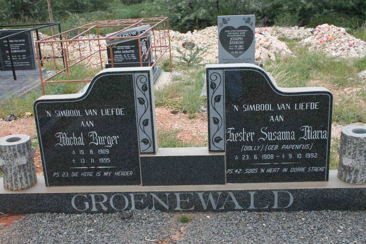 GROENEWALD Michal Burger 1909-1995 &amp; Hester Susanna Maria PAPENFUS 1908-1992