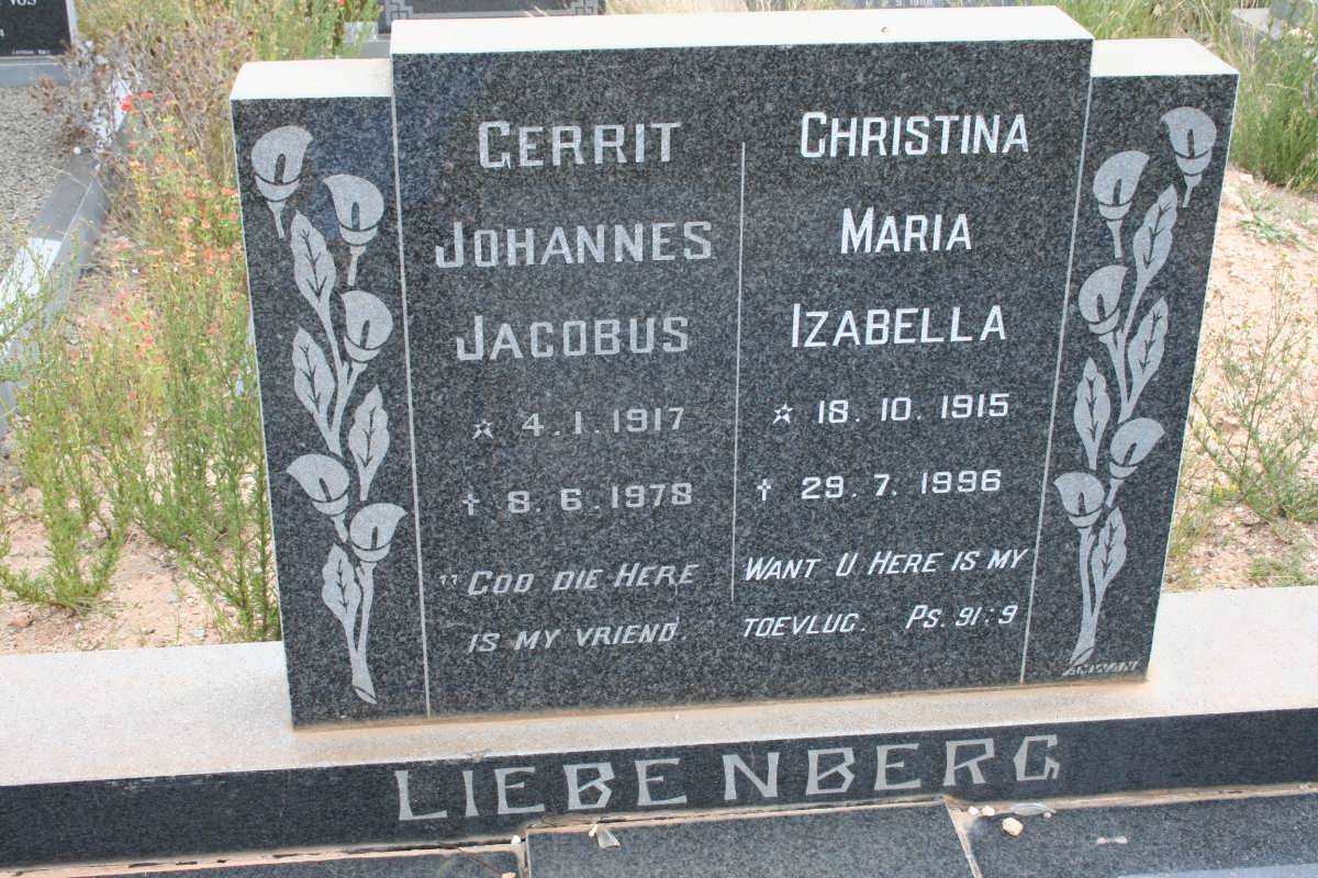 LIEBENBERG Gerrit Johannes Jacobus 1917-1978 &amp; Christina Maria Izabella 1915-1996