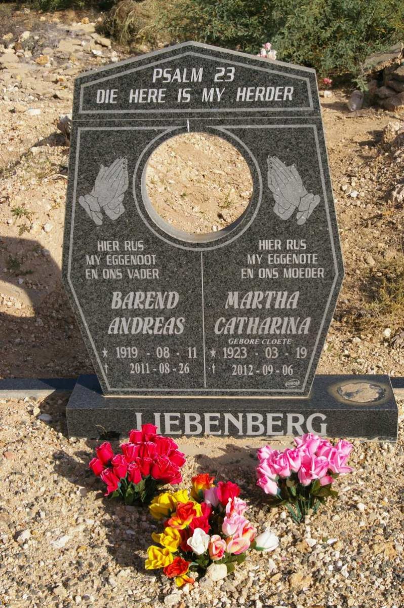 LIEBENBERG Barend Andreas 1919-2011 &amp; Martha Catharina 1923-2012