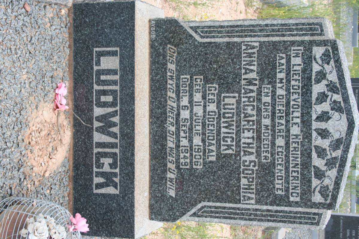 LUDWICK Anna Margaretha Sophia nee ODENDAAL 1906-1949