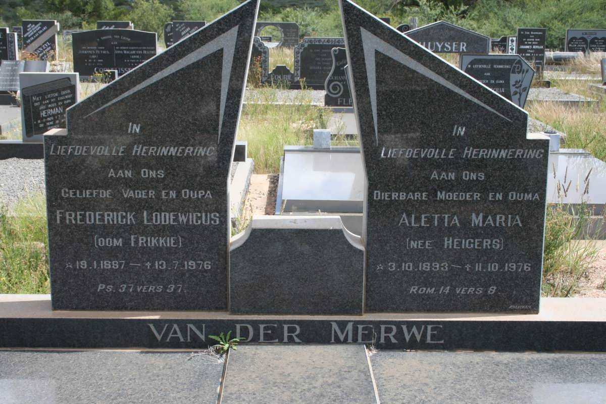 MERWE Frederick Lodewicus, van der 1897-1976 &amp; Aletta Maria HEIGERS 1893-1976