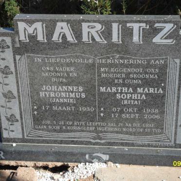 MARITZ Johannes Hyronimus 1930 &amp; Martha Maria Sophia 1938-2006