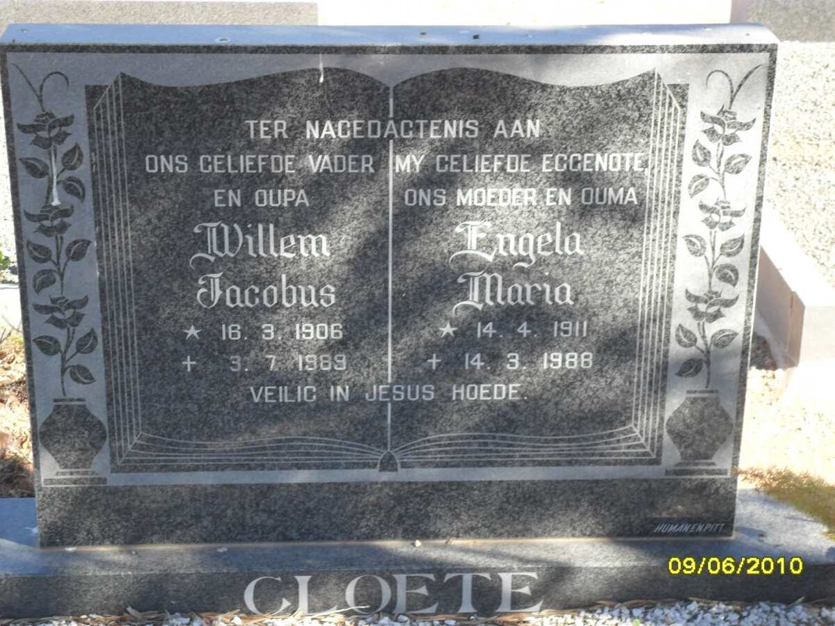 CLOETE Willem Jacobus 1906-1989 &amp; Engela Maria 1911-1988