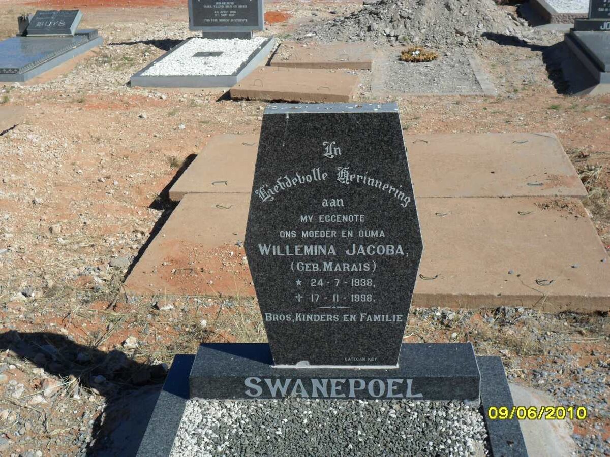 SWANEPOEL Willemina Jacoba nee MARAIS 1938-1998