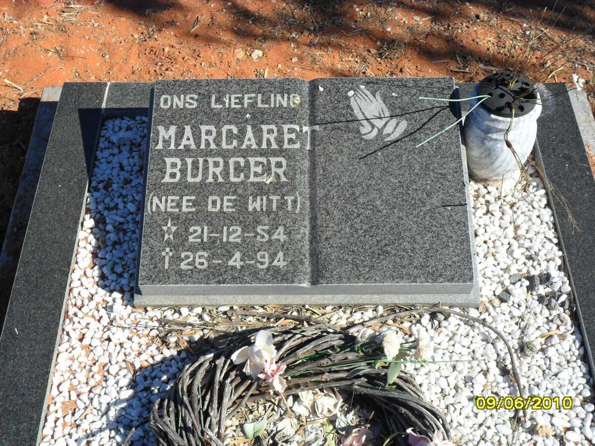 BURGER Margaret nee DE WITT 1954-1994