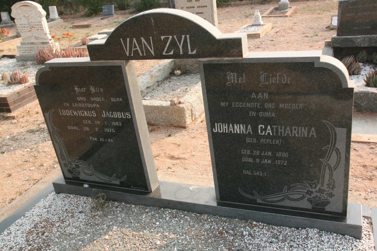 ZYL Lodewickus Jacobus, van  1883-1975 &amp; Johanna Catharina PEPLER 1890-1972