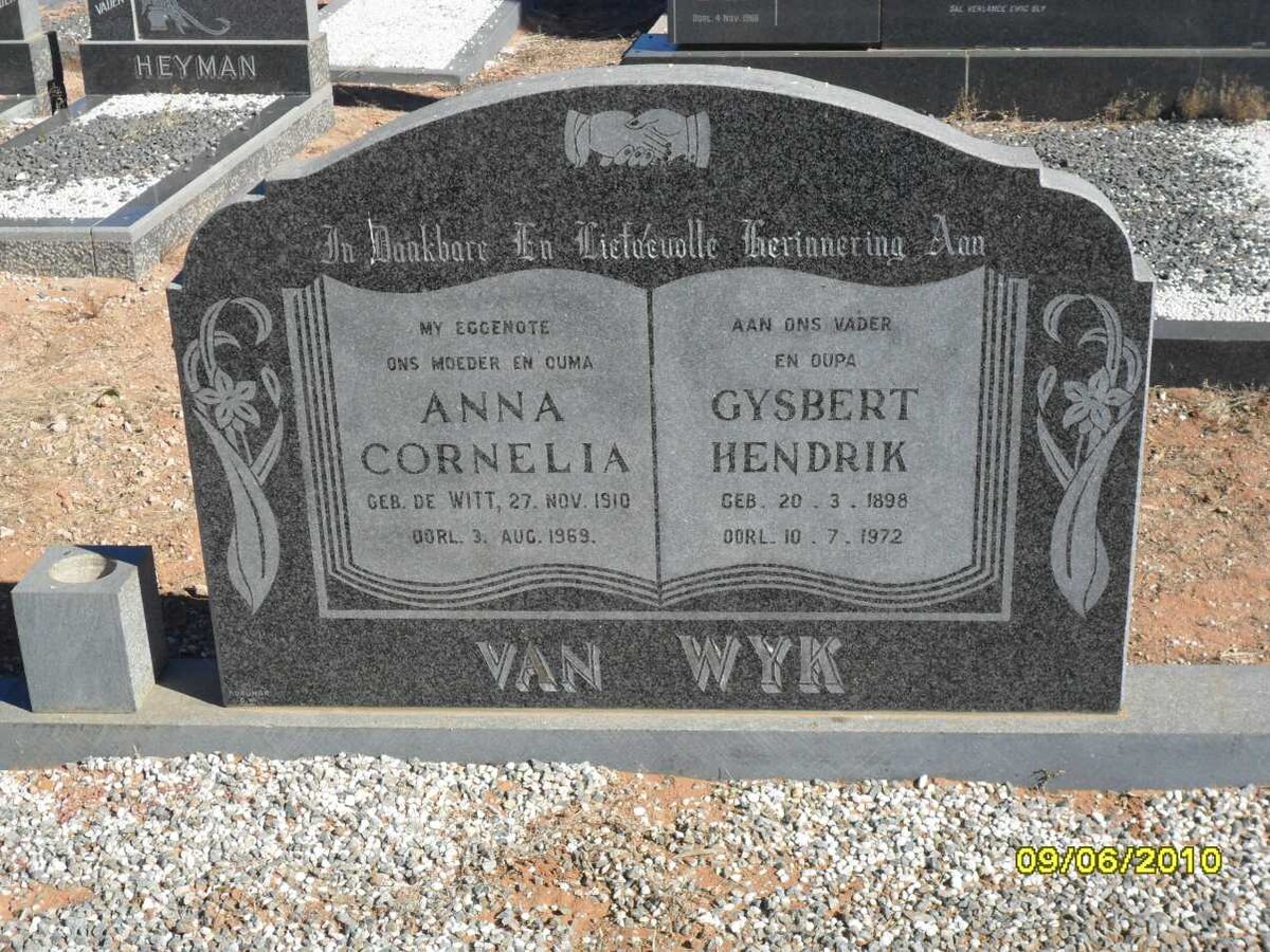 WYK Gysbert Hendrik, van 1898-1972 &amp; Anna Cornelia DE WITT 1910-1969