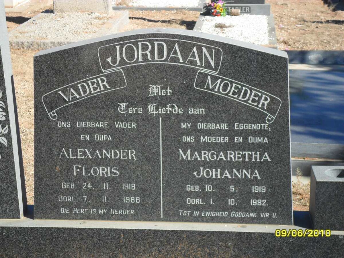 JORDAAN Alexander Floris 1918-1988 &amp; Margaretha Johanna 1919-1982