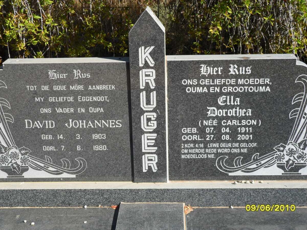 KRUGER David Johannes 1903-1980 &amp; Ella Dorothea CARLSON 1911-2001
