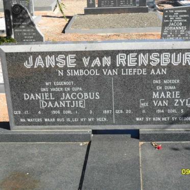 RENSBURG Daniel Jacobus, Janse van 1906-1987 &amp; Marie VAN ZYL 1914-1999