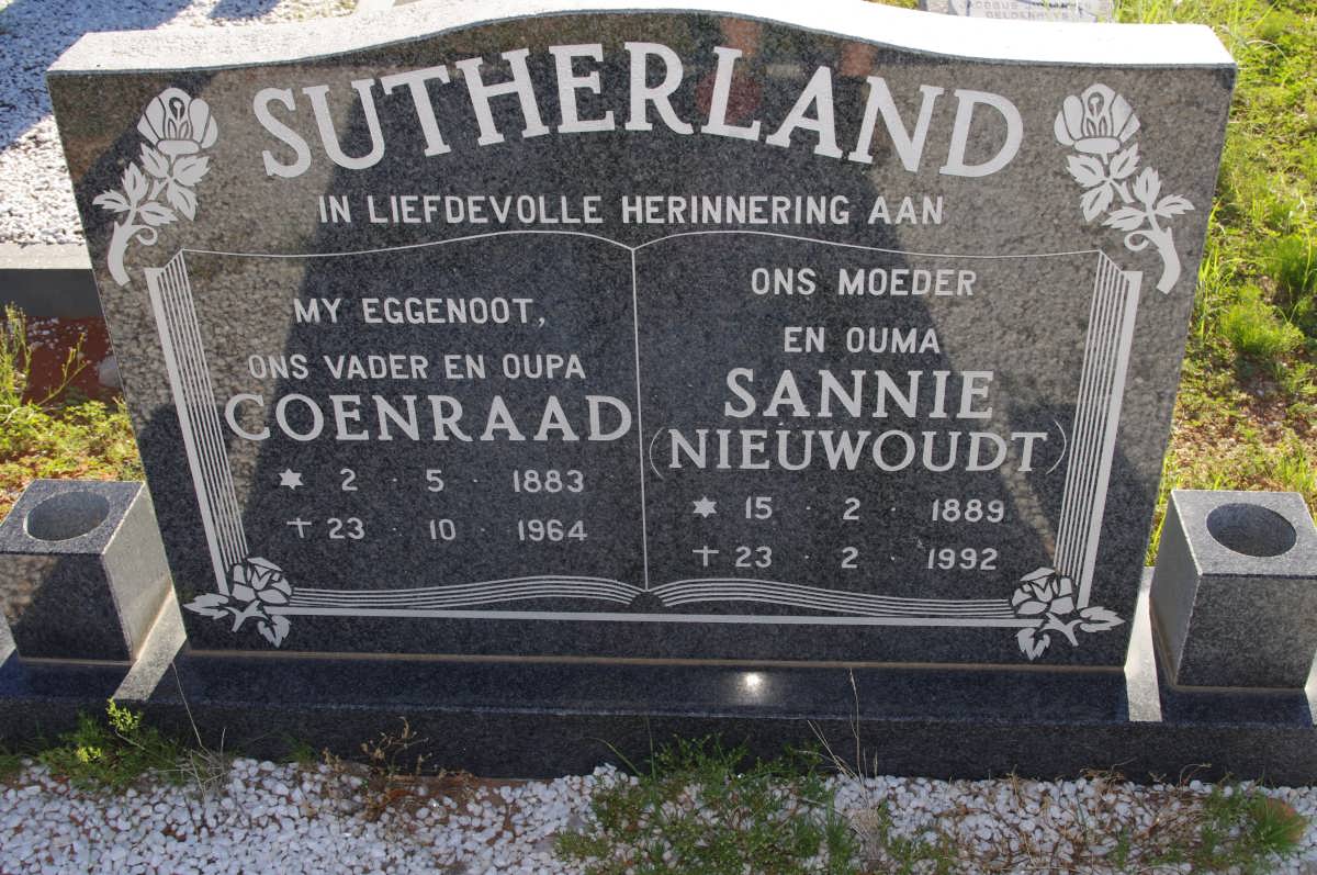 SUTHERLAND Coenraad 1883-1964 &amp; Sannie NIEUWOUDT 1889-1992