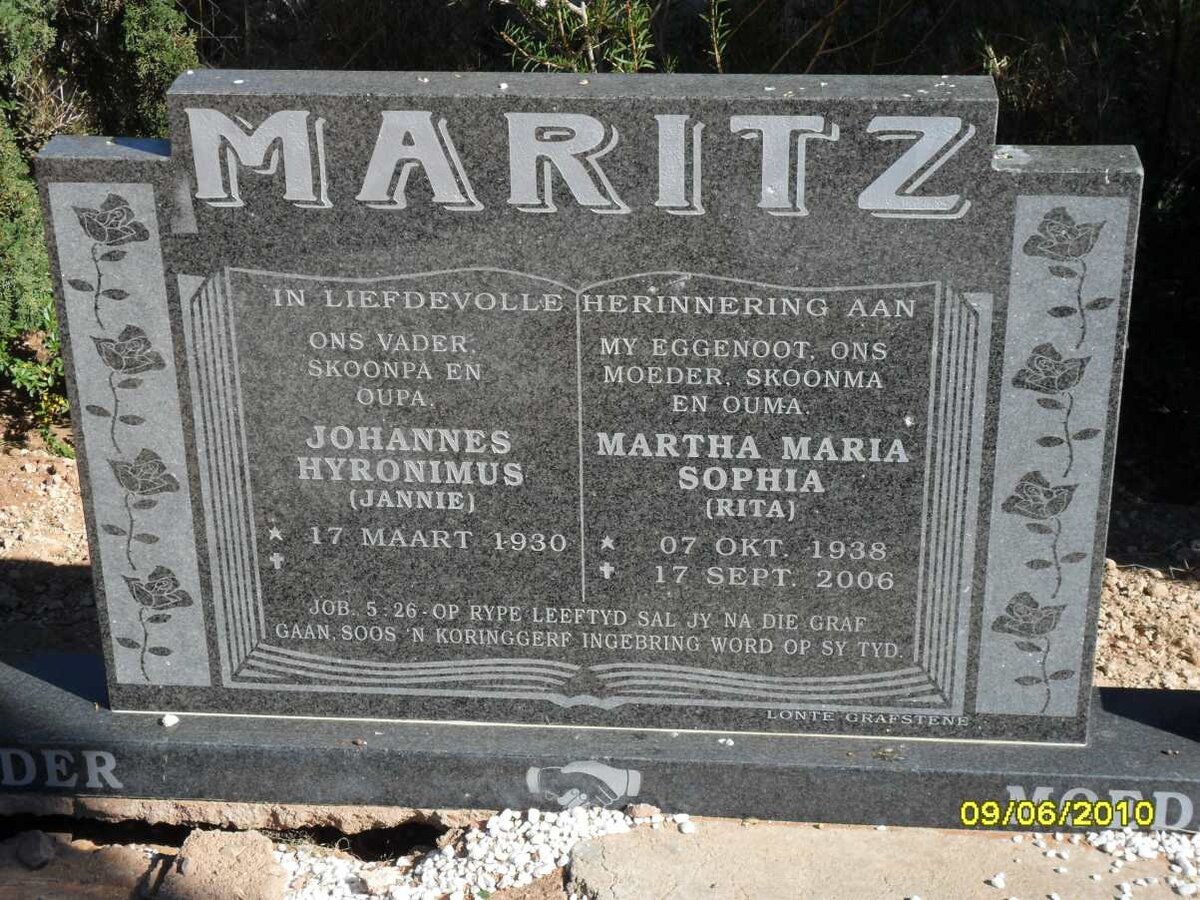 MARITZ Johannes Hyronimus 1930 &amp; Martha Maria Sophia 1938-2006